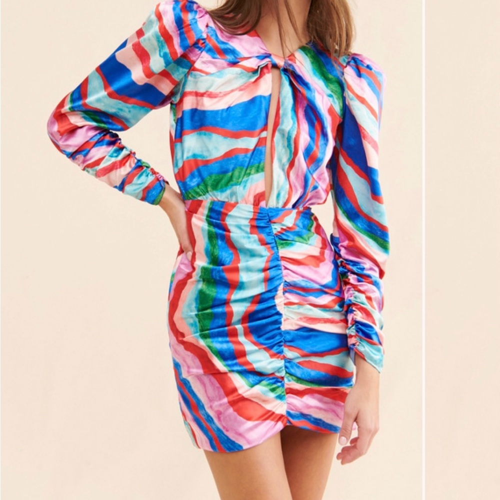 Amur Maxine Ruched Dress in Aventurine Marble